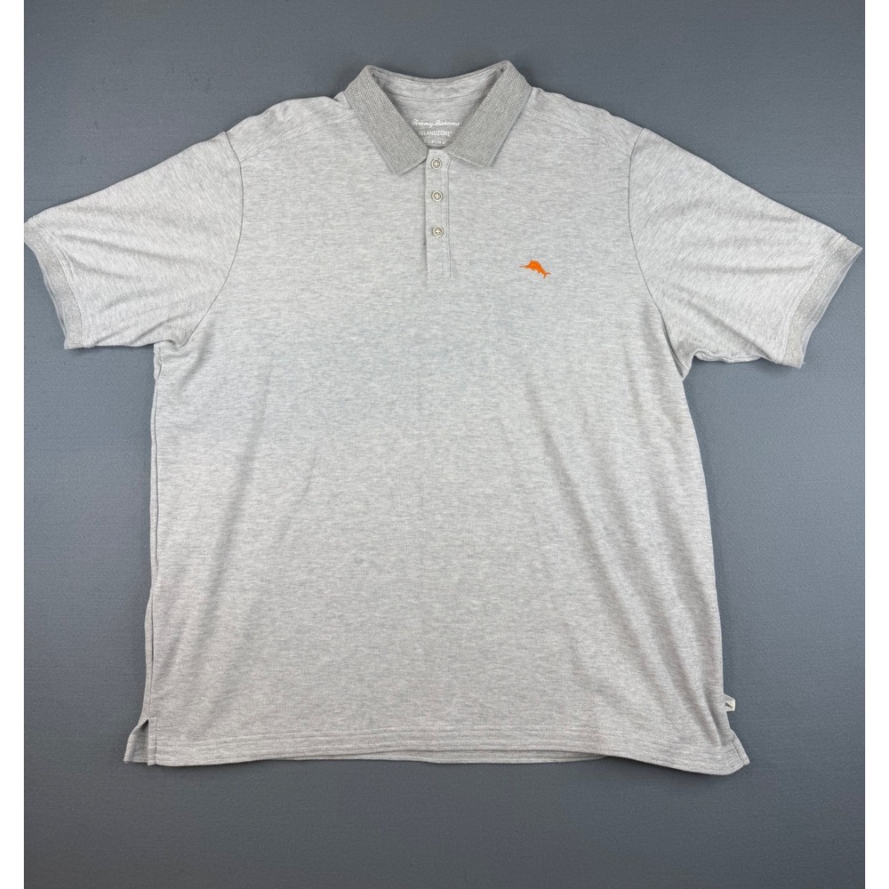 Tommy Bahama Polo Shirt Mens XXL Gray IslandZone Supima Cotton Short Sleeve